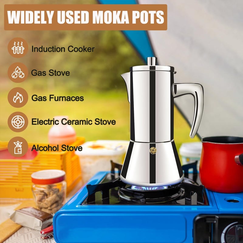DITOSH 6 Cup Thickened 304 Stainless Steel Moka Pot Stovetop Espresso Maker Cafeteras Italian Percolator Espress Makers Capable Greca Mocha Coffee Machine for Induction Home and Camping 300ml 10oz - Image 5